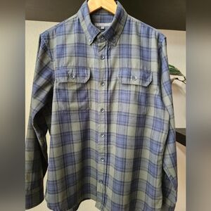 Slate & Stone Mens Button Down Shirt L Green/ Blue plaid